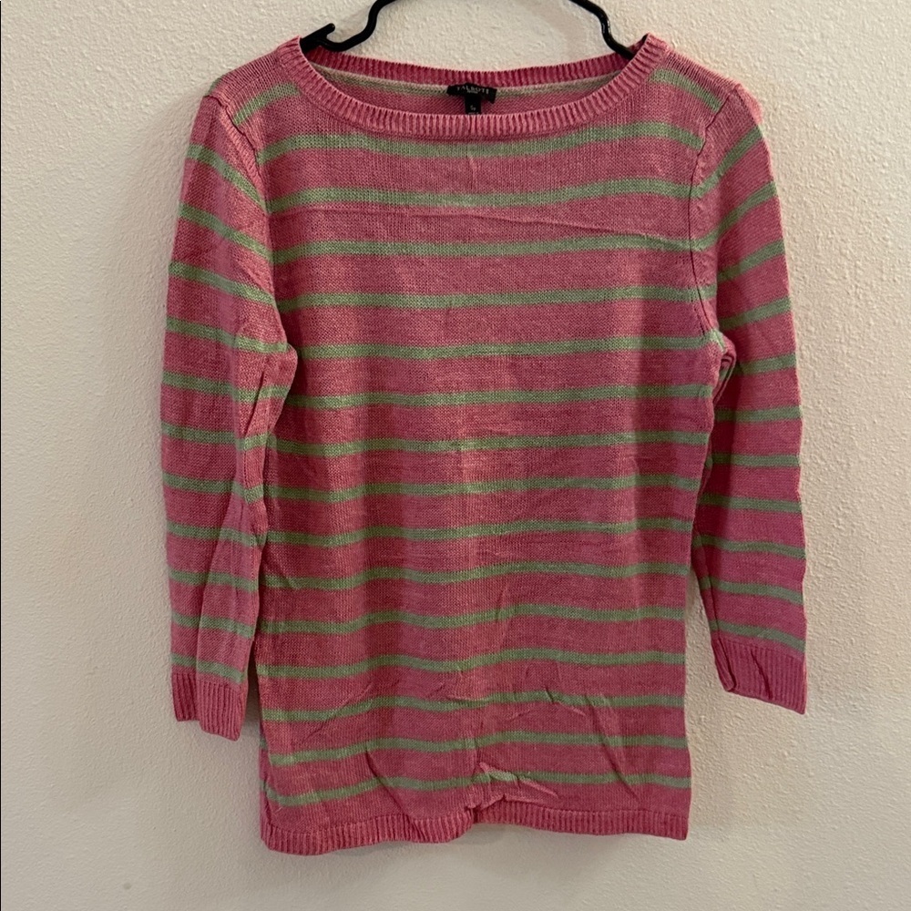 Talbots Pink and Green Striped Sweater